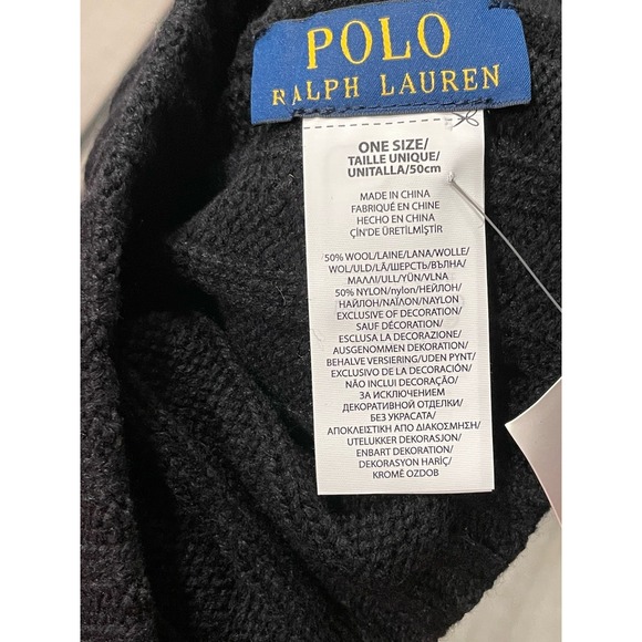 Polo Ralph Lauren Beanie Wool Blend Black Cuffed Winter Hat Flesh Pony NEW - Picture 3 of 4